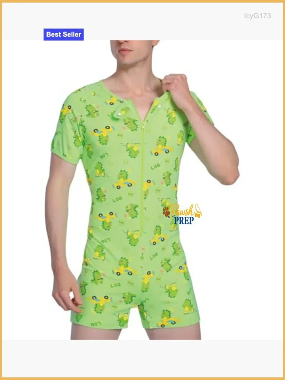 Men's Dinosaur Print Cotton Romper One-Piece Pajamas with Snap Crotch
